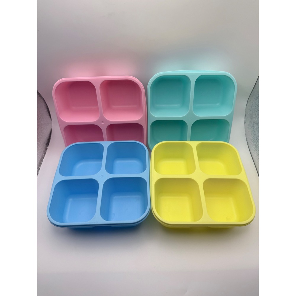 Set of 4 Bento Snack Boxes 4-Compartment Meal Prep Containers Pastel Colors